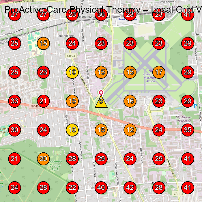 ProActive Care Physical Therapy GeoGrid visibility map for Physical Therapist in Ronkonkoma